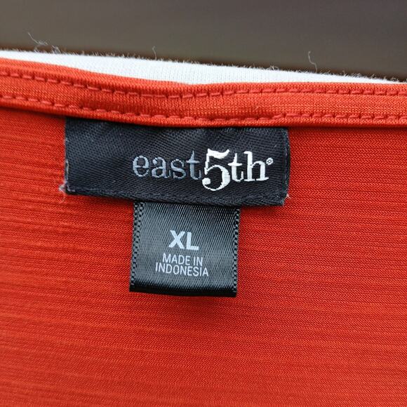 East 5th Lace V-neck Orange Blouse XL y2k business casual short sleeve polyblend - Picture 7 of 13